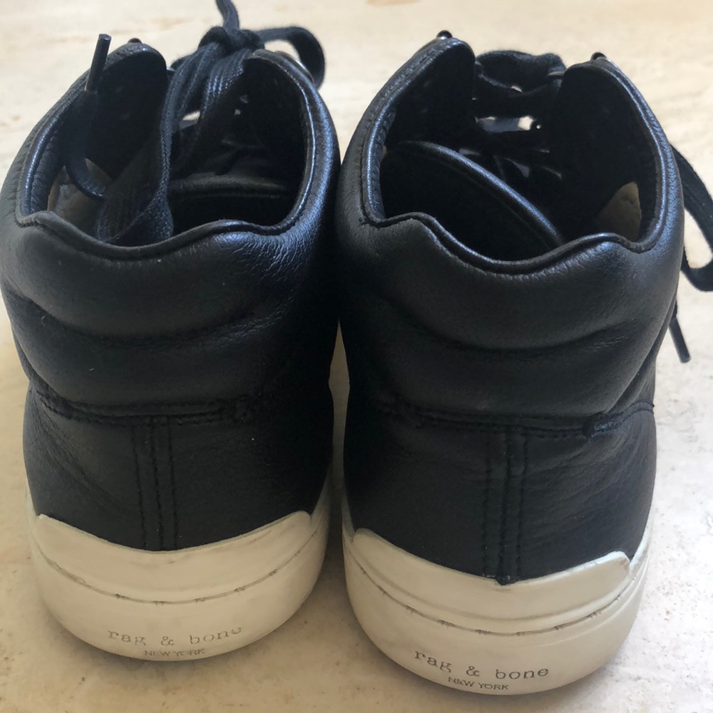 rag & bone Black Leather Lace-Up Sneakers with White Sole - Picture 4 of 8